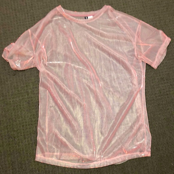 H&M Mesh pink chrome T shirt - Picture 3 of 4